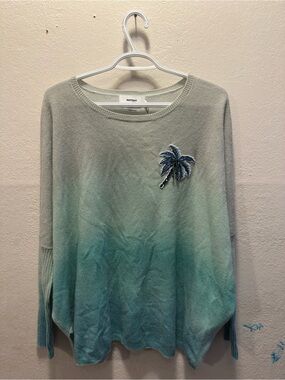 Gradient Green Crewneck Sweater with Palm Patch